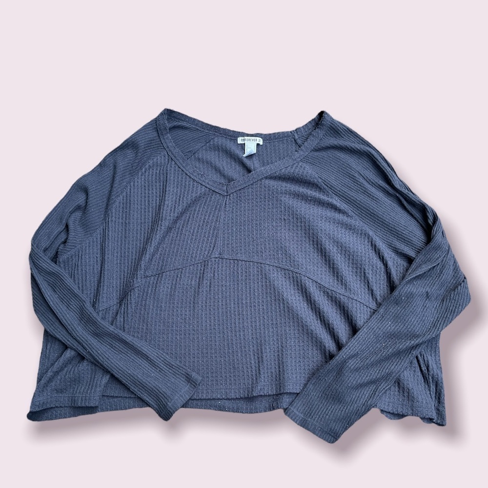 FOREVER 21 Long Sleeve Shirt Navy Blue V Neck Lightweight Womens Size Large